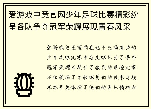 爱游戏电竞官网少年足球比赛精彩纷呈各队争夺冠军荣耀展现青春风采