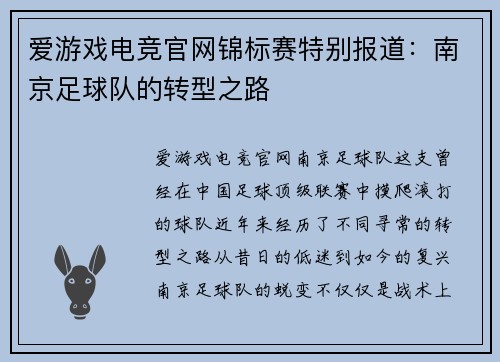 爱游戏电竞官网锦标赛特别报道：南京足球队的转型之路