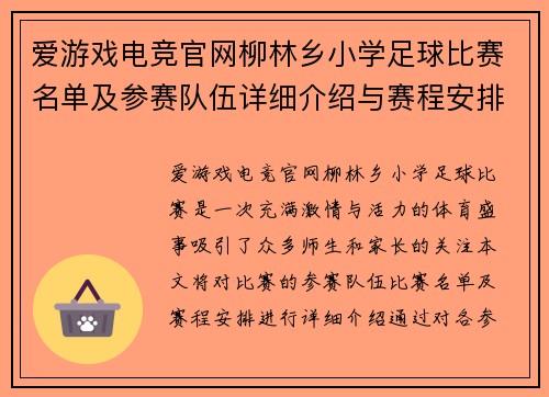 爱游戏电竞官网柳林乡小学足球比赛名单及参赛队伍详细介绍与赛程安排