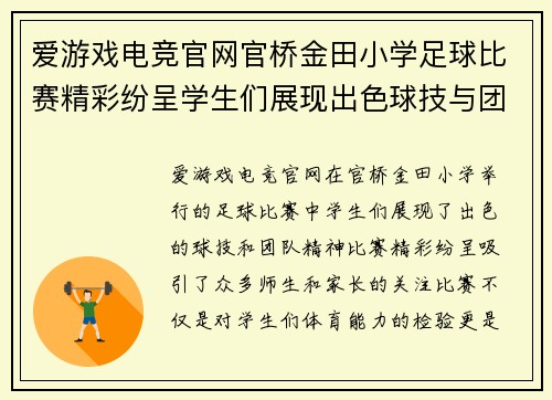 爱游戏电竞官网官桥金田小学足球比赛精彩纷呈学生们展现出色球技与团队精神
