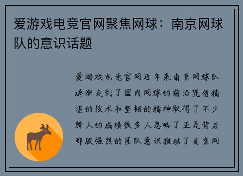 爱游戏电竞官网聚焦网球：南京网球队的意识话题